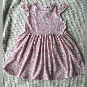 Petit Bateau pink and white pique knit dress. Size 10. Cap sleeves/snap opening